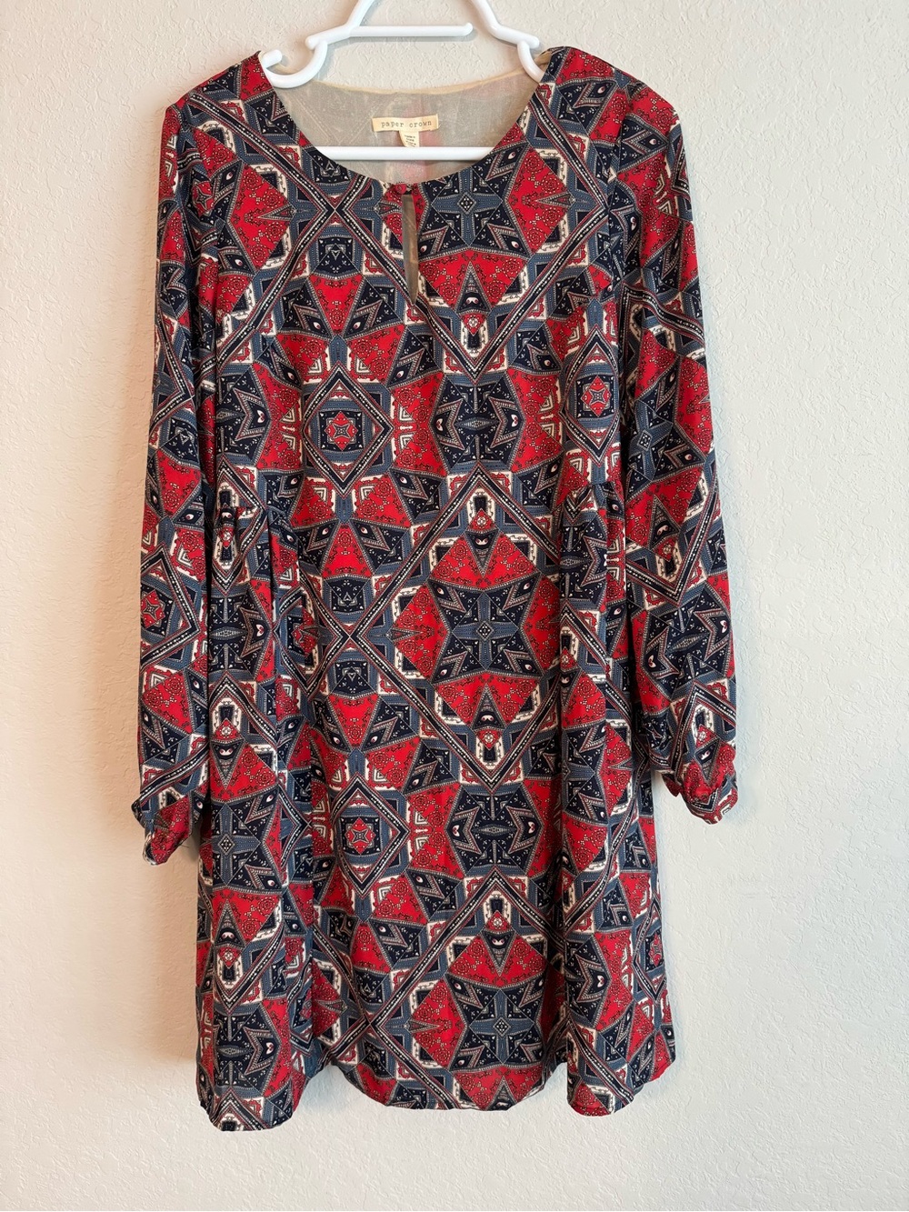 Bohemian Red & Navy Printed Shift Dress